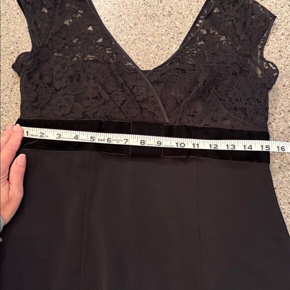 BANANA REPUBLIC Black Lace Cap Sleeve Velvet Bow Midi Cocktail Dress - Picture 11 of 12